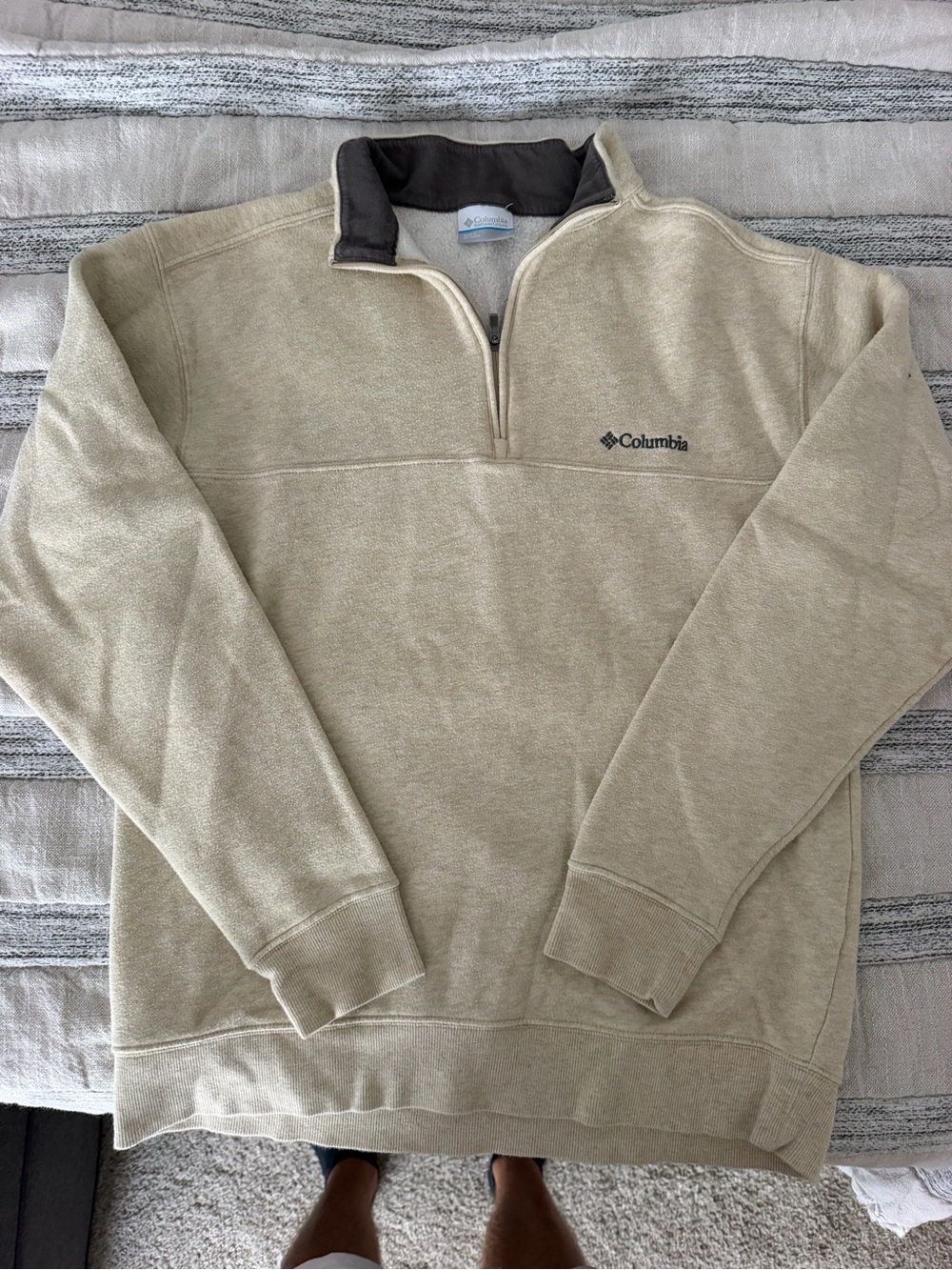 Columbia Men's Zip-Up Pullover - Sandstone with Dark Gray Collar